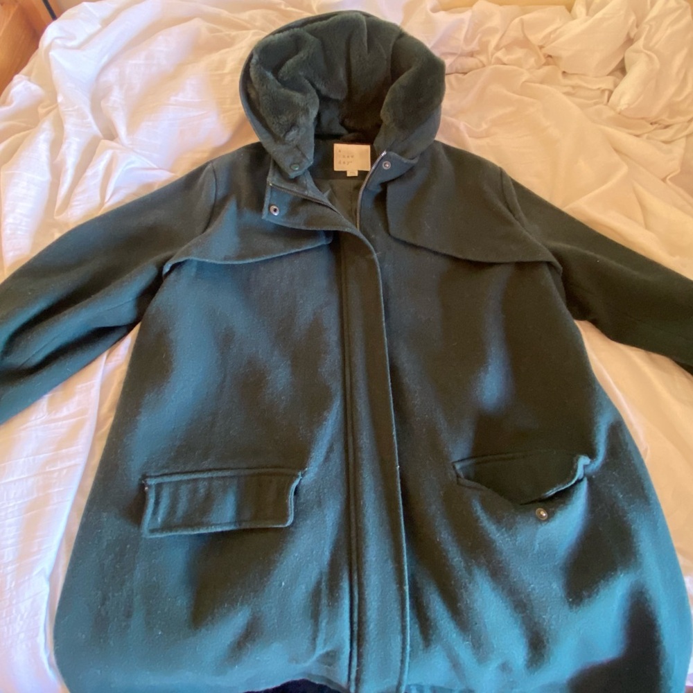 Women's dark Green Hooded trench Coat